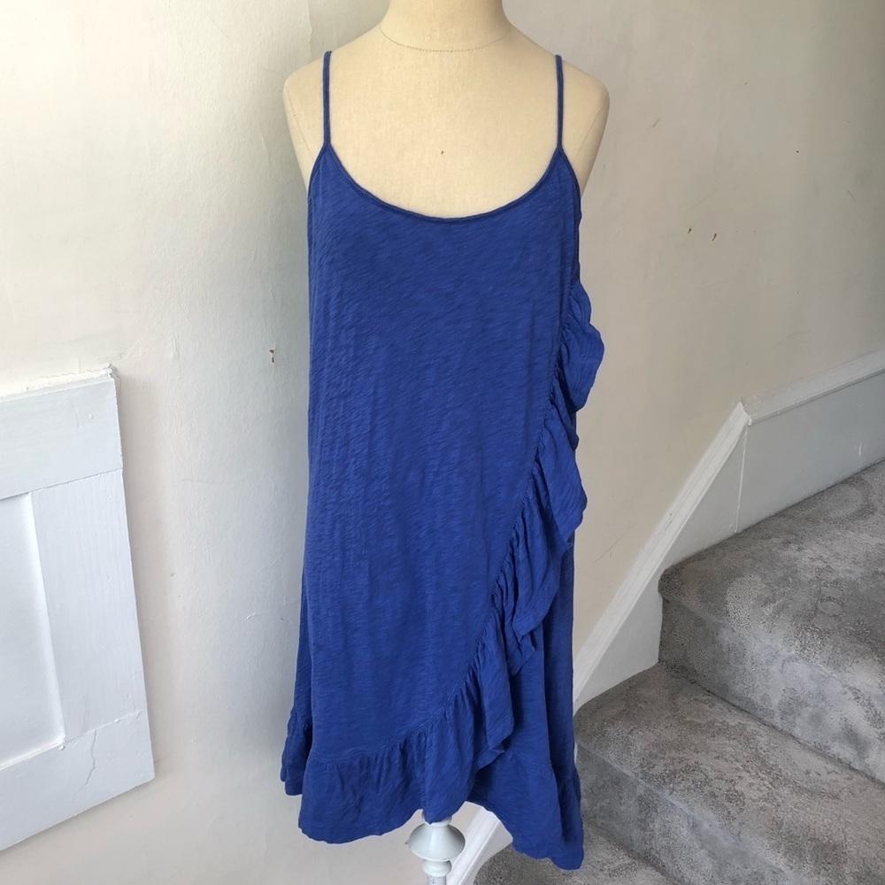Goldie REVOLVE Womens Blue Pima Cotton Asymmetric Ruffle Mini Dress Size XS